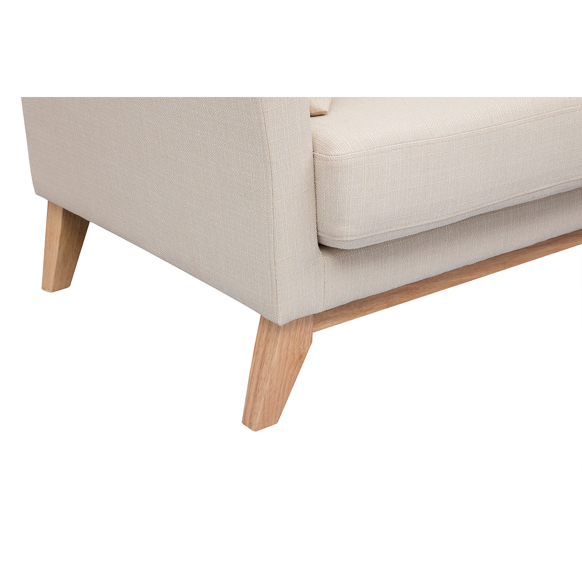 Canapé scandinave déhoussable 3 places en tissu beige et bois clair OSLO