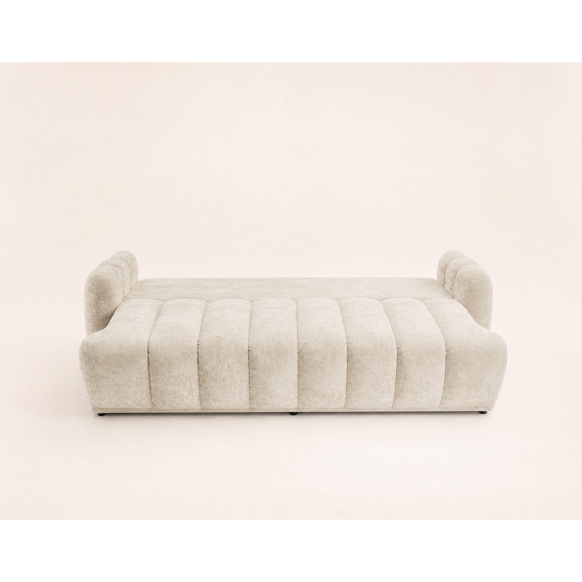 Silvia - Canapé droit 3 places convertible avec coffre - en tissu bouclette - Beige