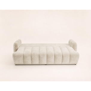 Silvia - Canapé droit 3 places convertible avec coffre - en tissu bouclette - Beige