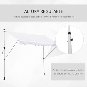 Toldo Manual Retráctil Exterior 300x150x170-280 cm Enrollable Manivela Blanco