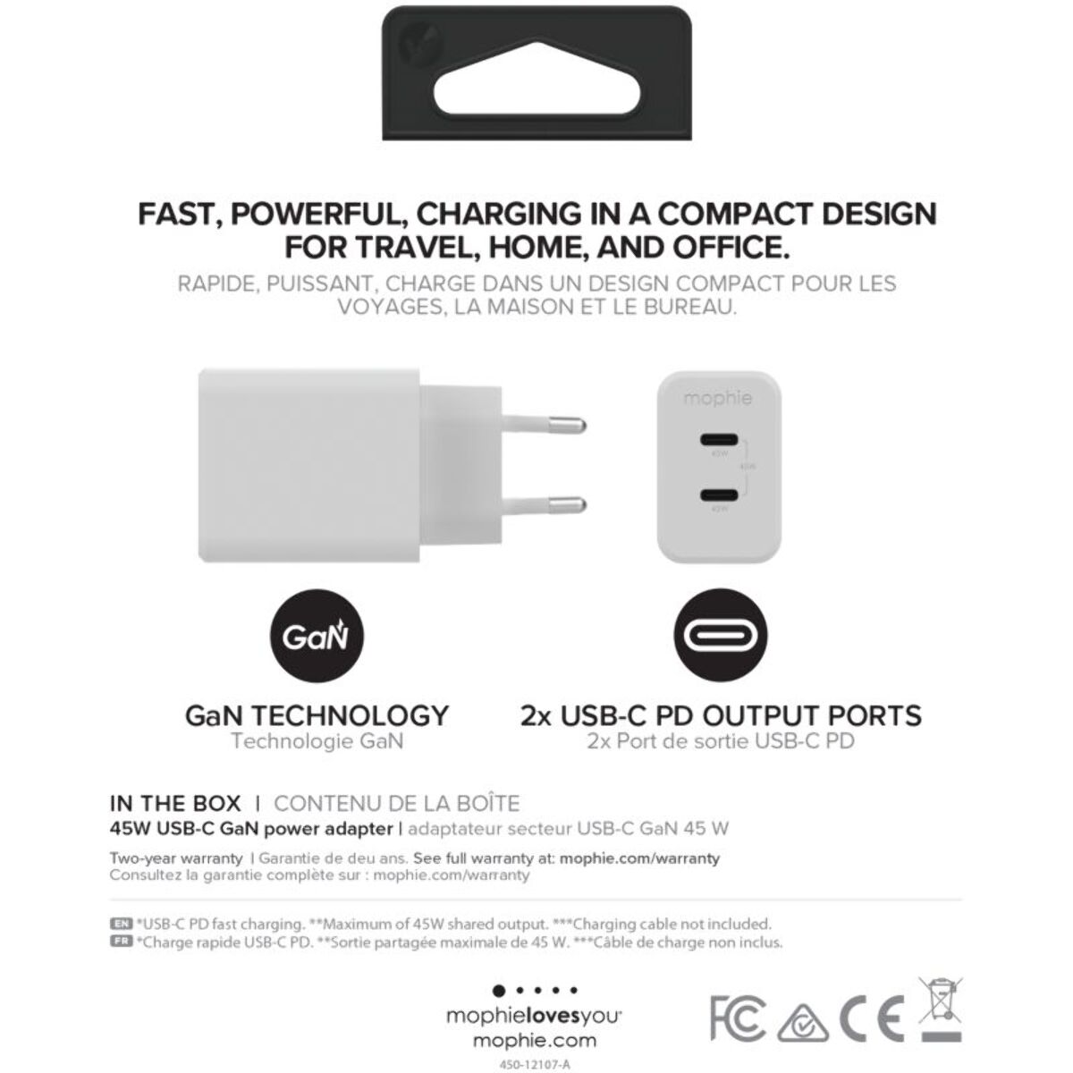 Chargeur secteur MOPHIE 45W duo Power Delivery Blanc x2 USB-C
