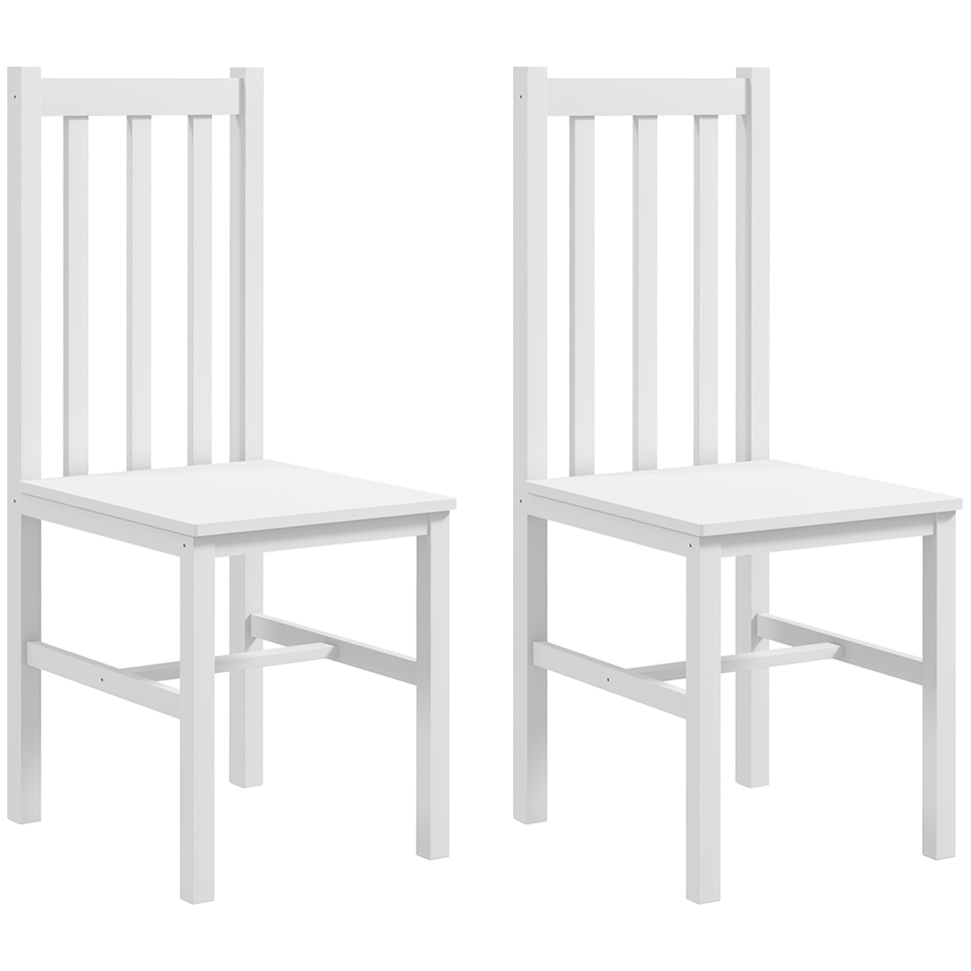 Juego de 2 Sillas de Comedor de Madera de Pino, Sillas de Cocina con Respaldo Alto de Listones, para Comedor, Salón, Blanco