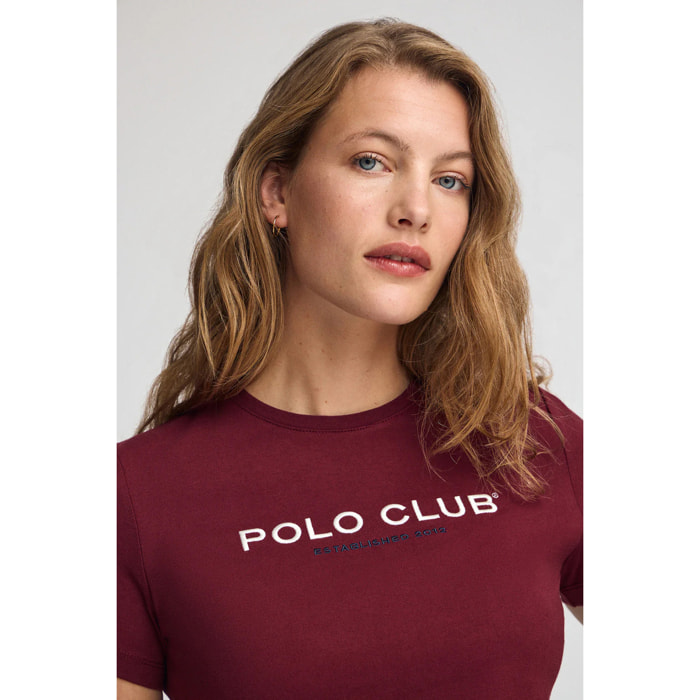 Maglietta granata a maniche corte con logo Established 2012 Polo Club