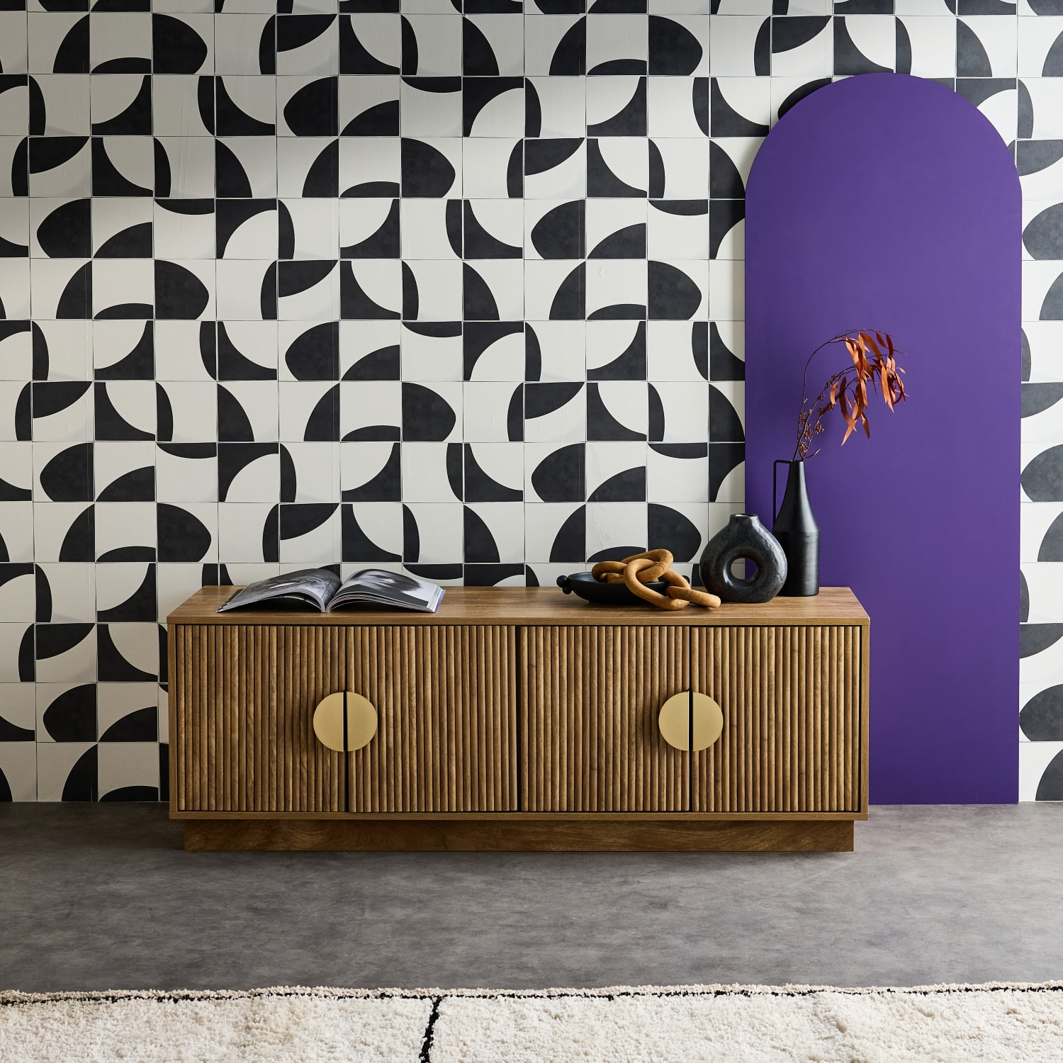Meuble TV exotique décor bois de manguier 4 portes 140cm CELIAN