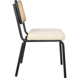 Lot de 2 chaises noires, cannage et velours côtelé - PAULA