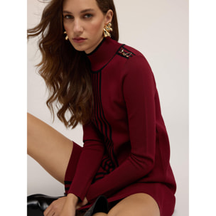 Motivi - Vestido corto de punto con ribetes de color contrastante - Burgundy