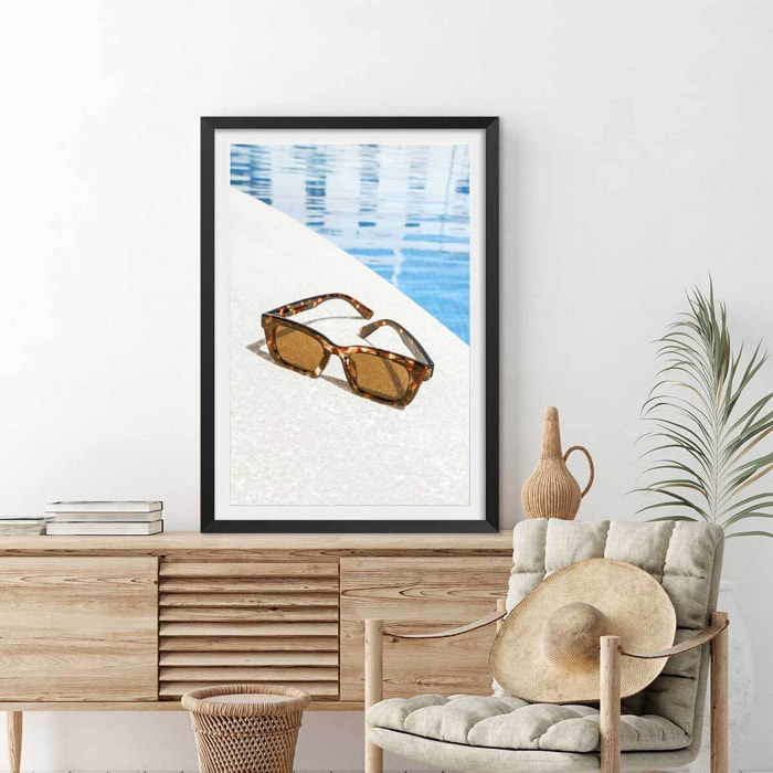 Poster lunette au bord de l'eau Affiche + cadre en bois - Noir