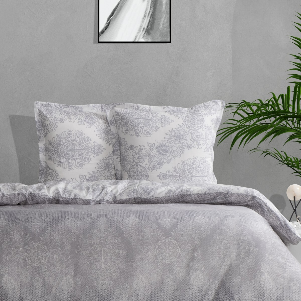 Housse de couette + taie(s) oreiller satin de coton "Silver"