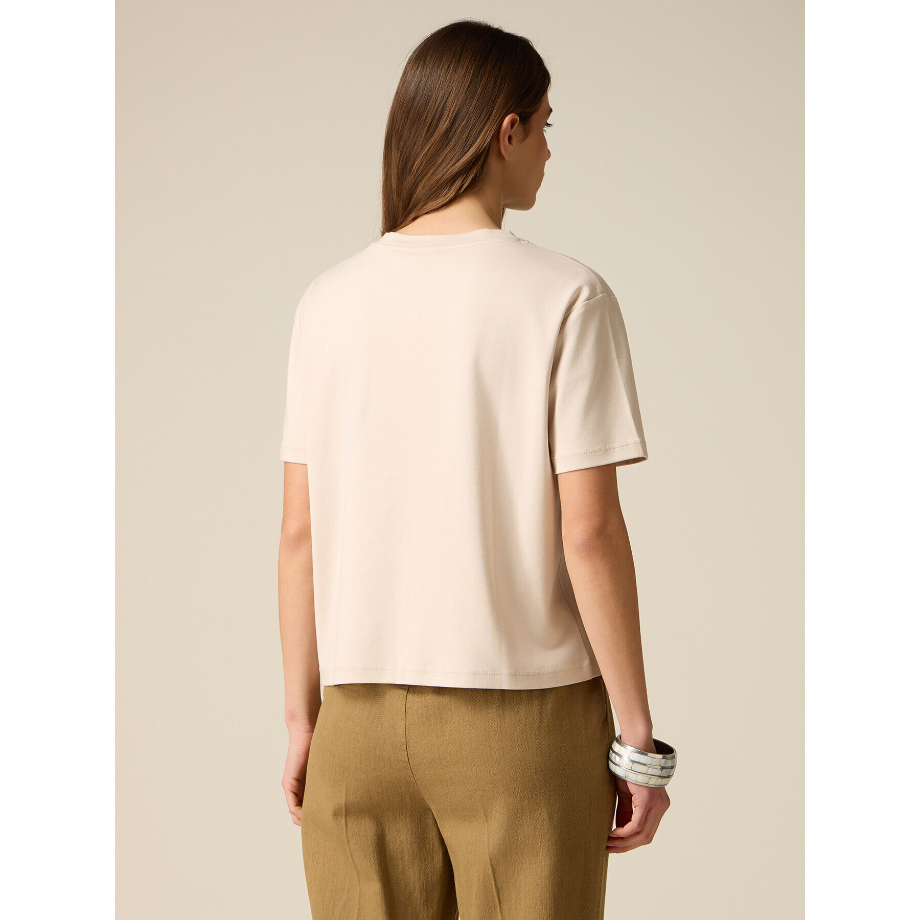 Oltre - T-shirt in cotone con cristalli - Beige