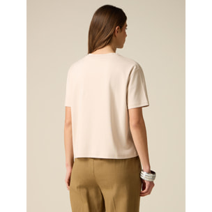 Oltre - T-shirt in cotone con cristalli - Beige