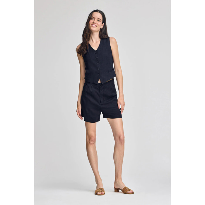 Pantalón corto Soller azul marino de lino y algodón con detalle Polo Club