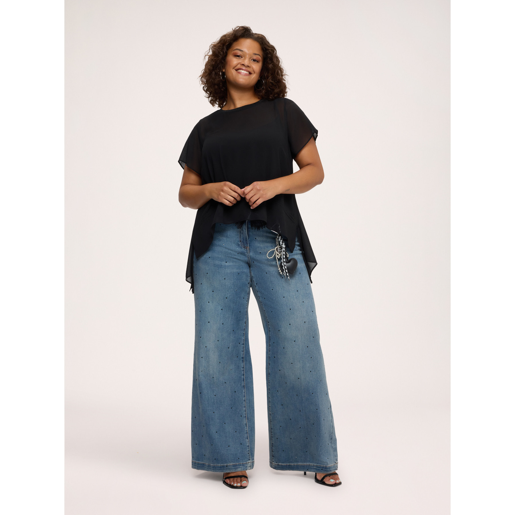 Fiorella Rubino - Jeans Wide Leg con encaje y charm - Azul
