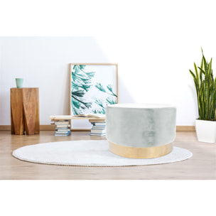 Pouf Rotondo Nano in Velluto Mint e Bianco con Base Oro