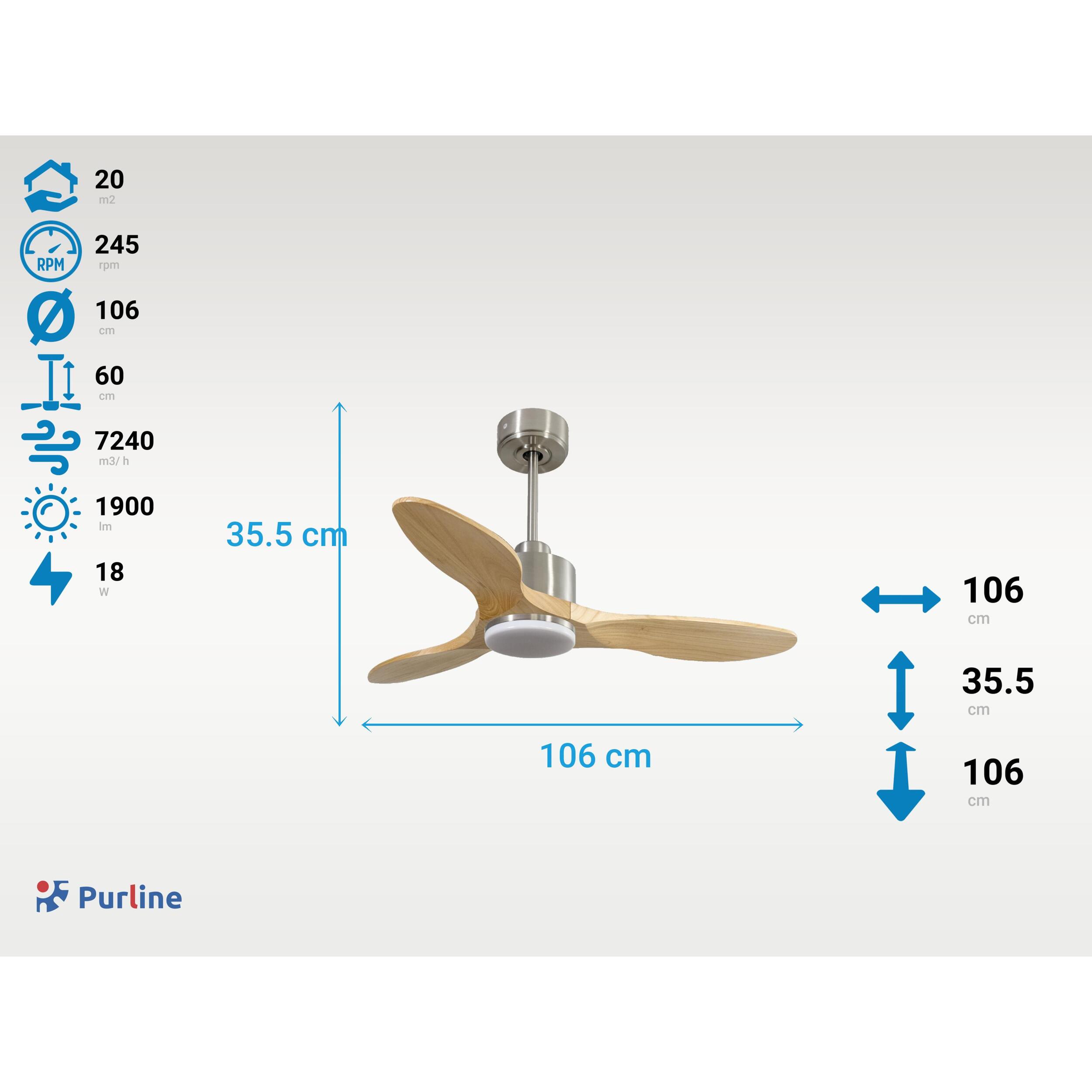 Ventilateur de plafond Réversible  Thermostat Dimmable Wifi Moteur à courant continu Toits en pente Télécommande Lumière à trois tons Hypersilence Mémoire
