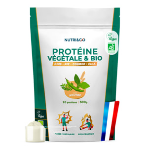 Nutri&Co Protéine Vegétale & Bio - 4 Sources : Pois, Riz, Chia et Courge - 500g goût Neutre