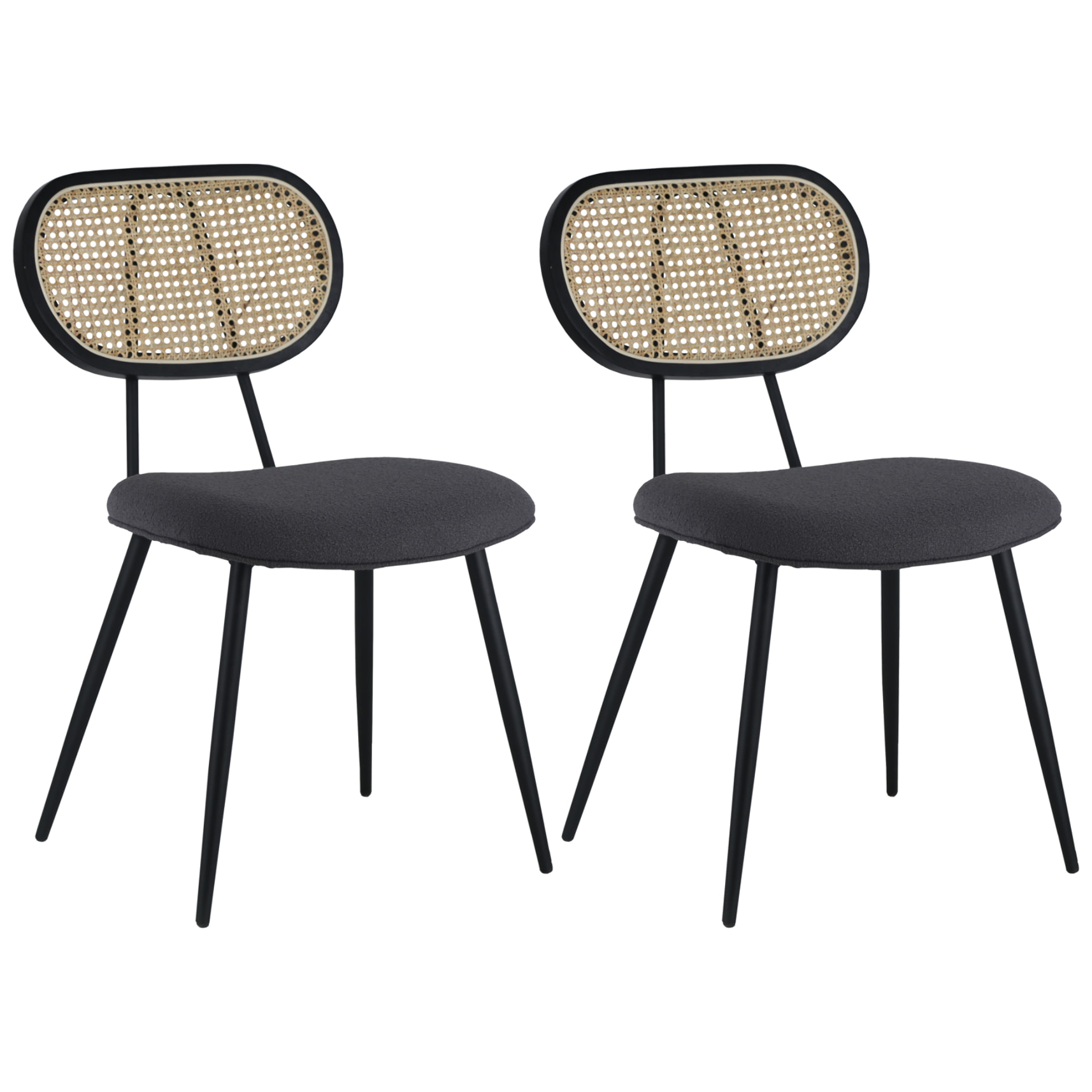 Lot de 2 chaises en cannage et tissu boucle gris ELENA