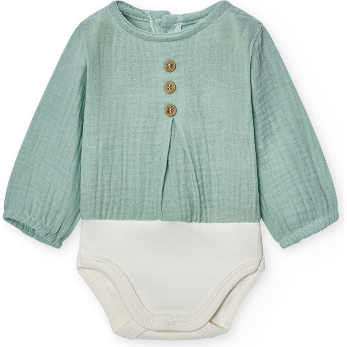 Body bebé manga larga bambula botones