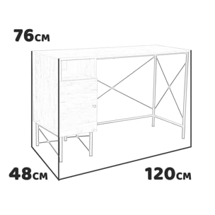 Bessy - scrivania in legno e metallo con 1 anta + 1 vano - 120x48x76 cm