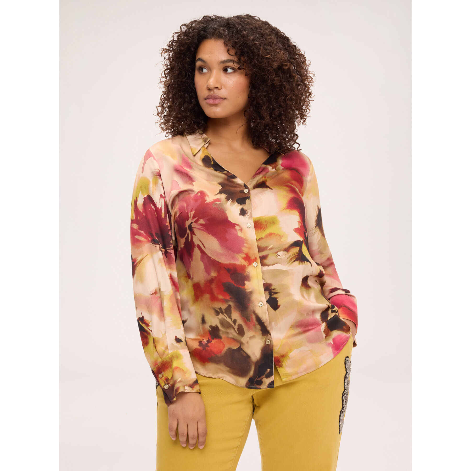 Fiorella Rubino - Camicia con stampa floreale in raso - Beige