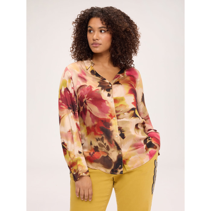 Fiorella Rubino - Camicia con stampa floreale in raso - Beige