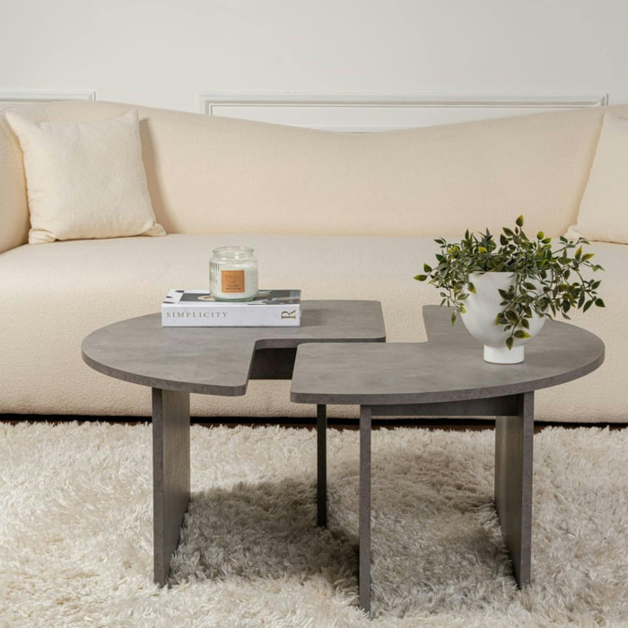 Table basse ronde effet béton – design puzzle MARFA