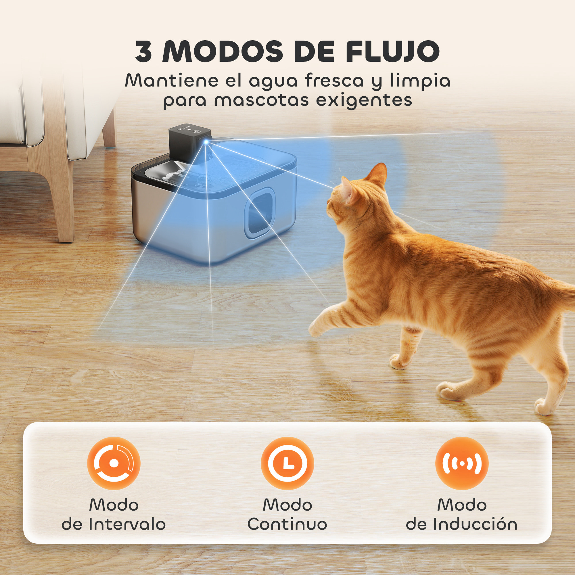 Fuente para Gatos de Acero Inoxidable 5L Bebedero Gatos Automático Fuente de Agua para Múltiples Mascotas con Luz LED Bomba Súper Silenciosa Sensor de Movimiento y Filtro de 3 Etapas