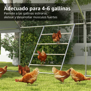 Percha para Gallinas de 4 Niveles, Escalera de Madera y Acero Galvanizado para 4-6 Gallinas, 140x86 cm, para Gallineros de Tubos Metálicos de 25 mm, Natural