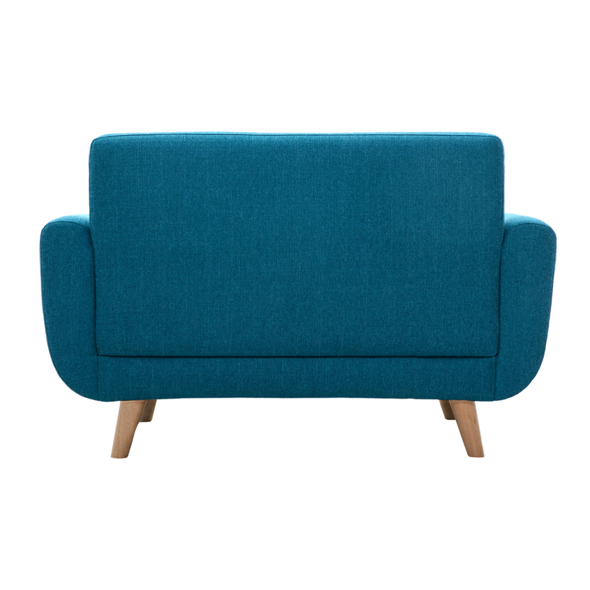 Canapé scandinave 2 places en tissu bleu canard et bois clair PURE