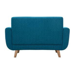 Canapé scandinave 2 places en tissu bleu canard et bois clair PURE