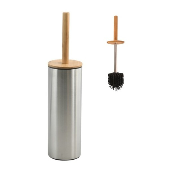 Brosse Wc avec support Acier Inox & Bambou ADONIS Brossé - Poils résistants en silicone Spirella
