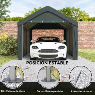 Carpa Garaje Portátil 3x6 m, Garaje Exterior para Coche Impermeable con Paredes Laterales Desmontables, Anti-UV, 2 Puertas Enrollables, Cobertizo para Herramientas de Jardín, Gris Oscuro