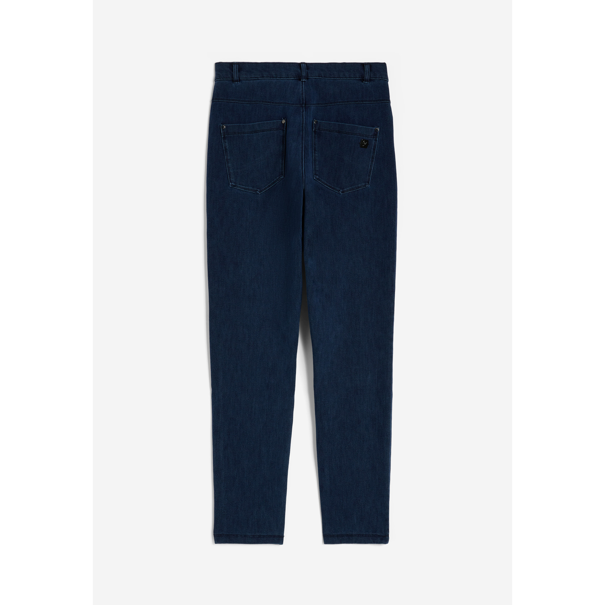 Jeans skinny in denim navetta scuro con cuciture in tono colore