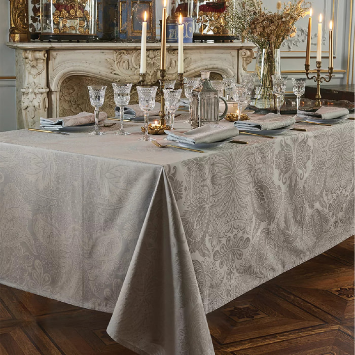 Nappe pur coton motif jacquard beige Mille isaphire beige