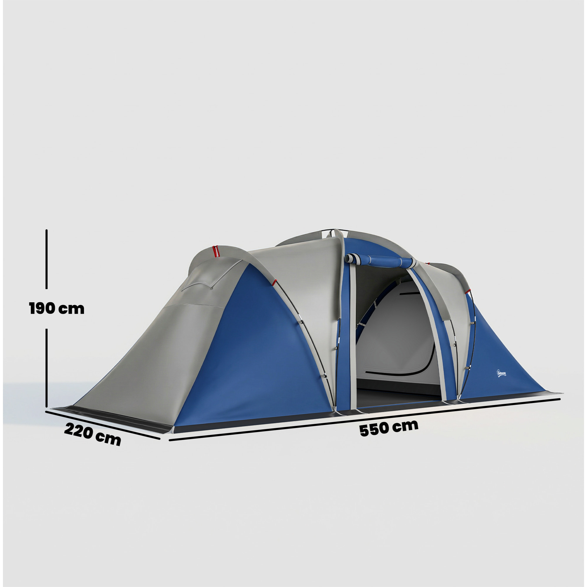 Tente de camping tunnel familiale 4-5 pers. imperméable 3000mm - 550x220x190cm - bleu