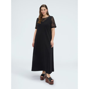 Fiorella Rubino - Vestido línea A largo con detalles florales - Negro