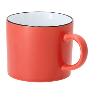 Pack de 6 Tazas de cerámica de 400 ml de capacidad de acabado exterior mate y borde en color negro.