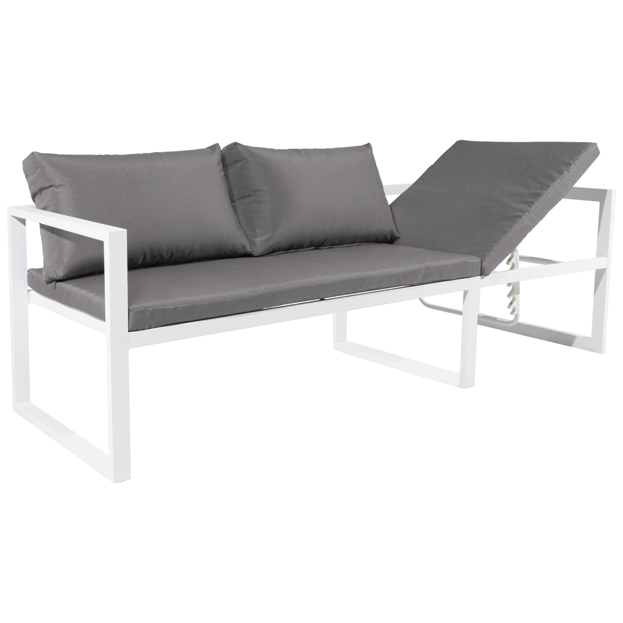 Salon de jardin modulable IBIZA en tissu gris 4 places - aluminium blanc