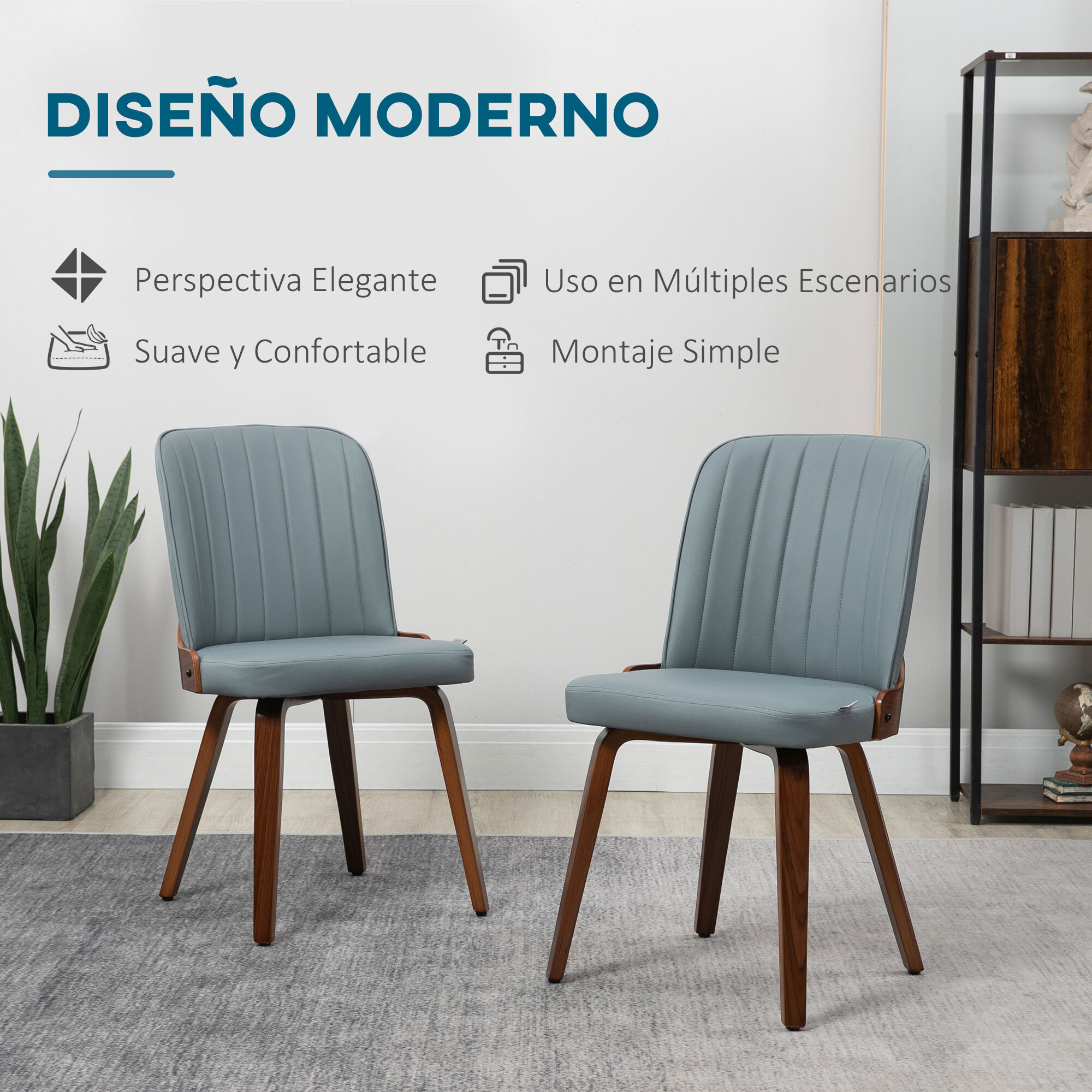 HOMCOM Juego de 2 Sillas de Comedor Modernas Sillas de Cocina con Asientos Tapizados en PU Cuero y Patas de Madera para Salón Dormitorio Carga 120 kg 47,5x55x85 cm Gris