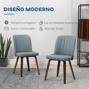 HOMCOM Juego de 2 Sillas de Comedor Modernas Sillas de Cocina con Asientos Tapizados en PU Cuero y Patas de Madera para Salón Dormitorio Carga 120 kg 47,5x55x85 cm Gris
