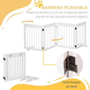 Barrera de Seguridad Plegable para Perros 4 Paneles con Patas 204x30x61cm Blanco