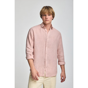 Camisa rosa taupe de lino garment dye con monograma bordado