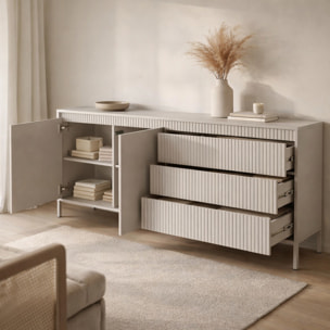 Madia Credenza 2 Ante 3 Cassetti Push To Open Con Ripiani E Vani Mobile Soggiorno Design Moderno Con Piedini In Metallo 187.1 x 81.4 x 39.5 Cm Cashmere
