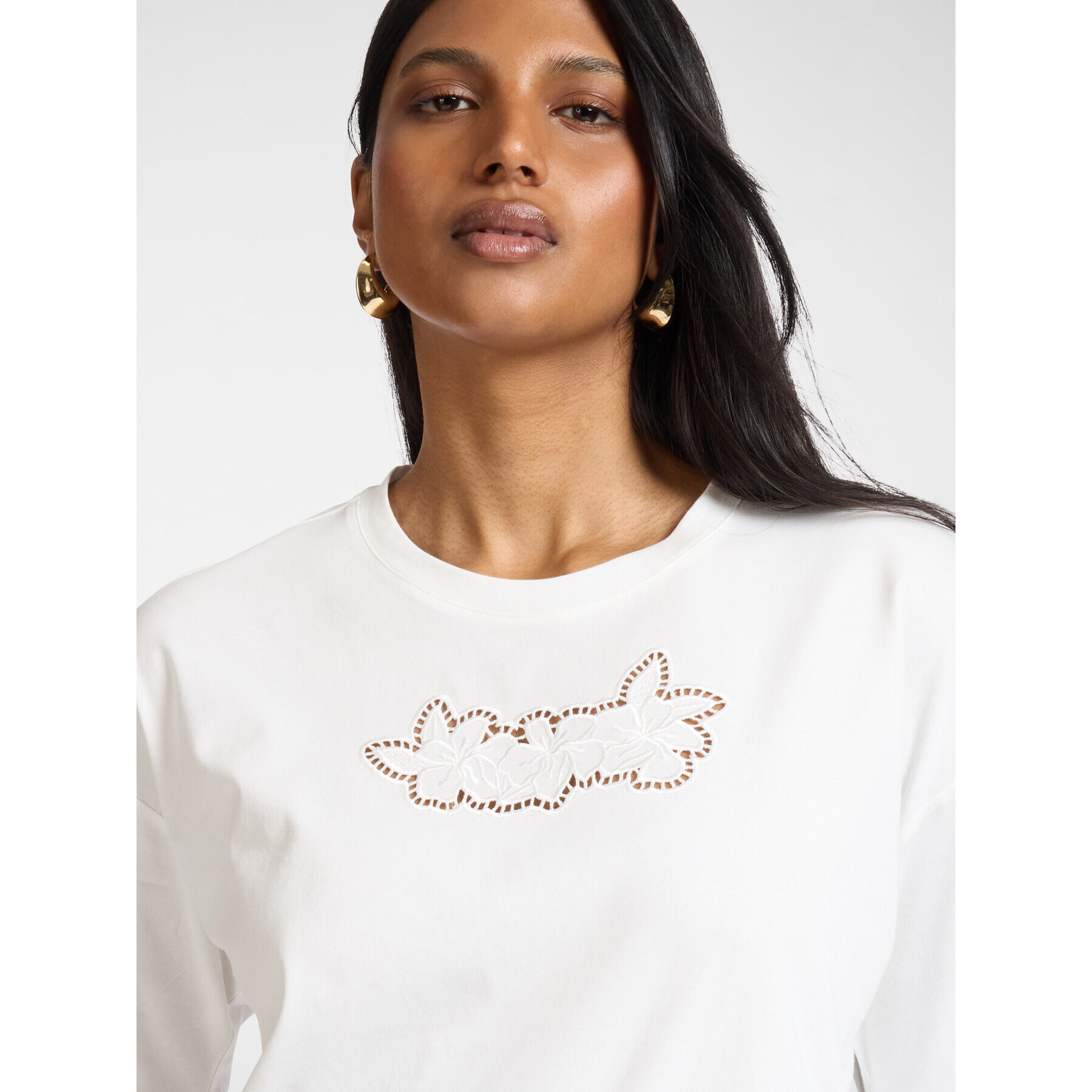Elena Mirò - T-shirt in cotone con ricamo - Bianco