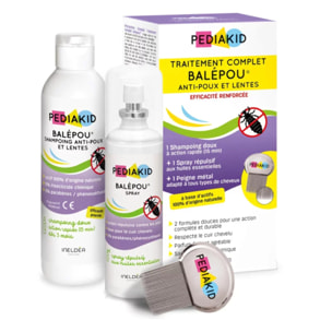 PEDIAKID - Traitement complet Balépou® anti-poux et lentes - 1 Shampoing Anti-Poux et Lentes 200 ml + 1 Spray Répulsif 100 ml + 1 peigne