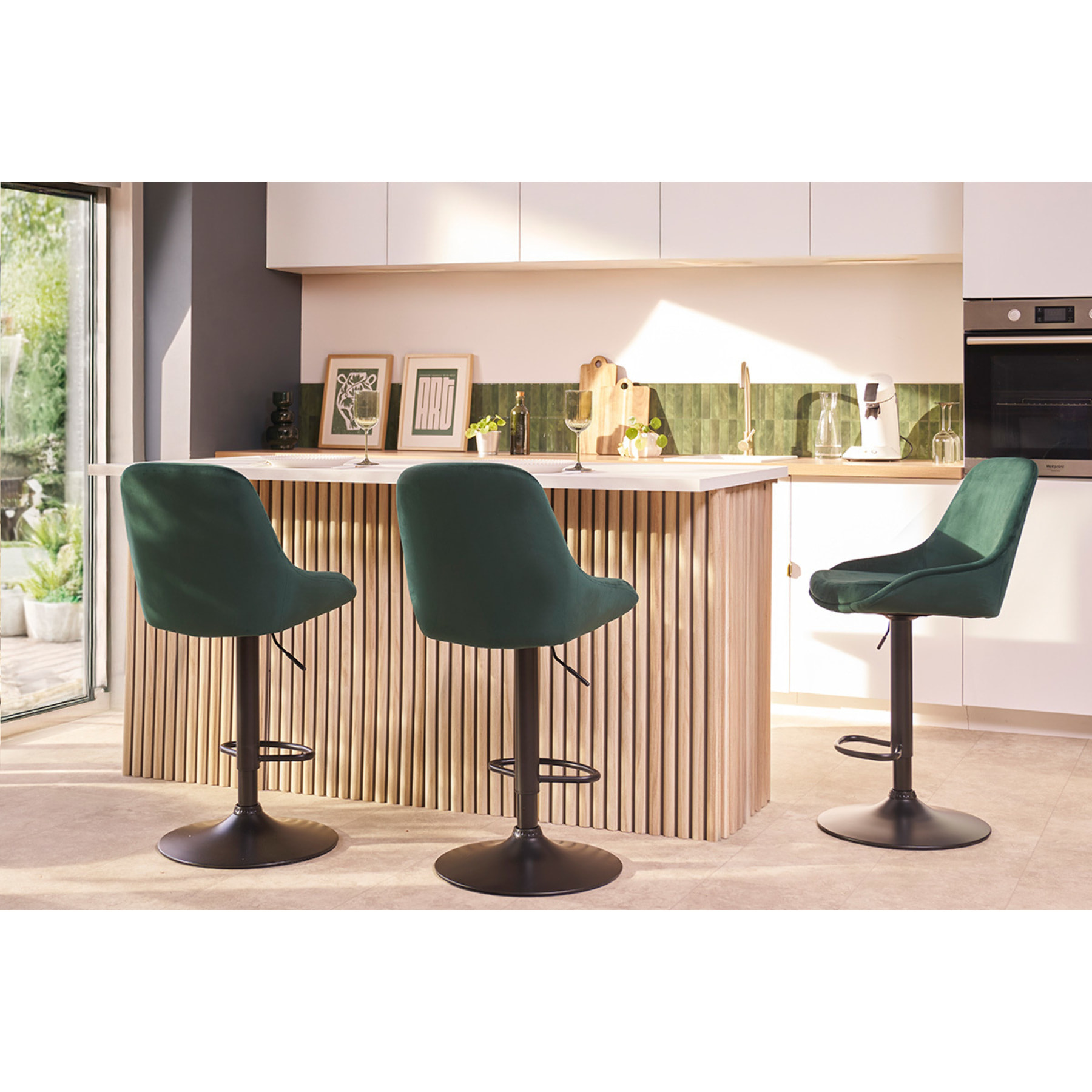 Tabourets de bar design réglables velours bleu pétrole (lot de 2) HOLO