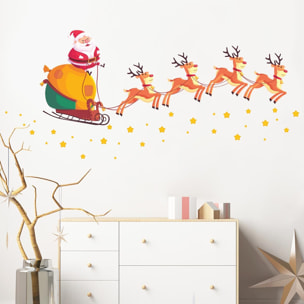 Sticker Noël le père noël, rennes et les étoiles magiques - Autocollants stickers adhésifs noël - décoration fêtes