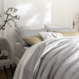 Drap plat uni en satin de coton bio, NOBEL, Gris Argent