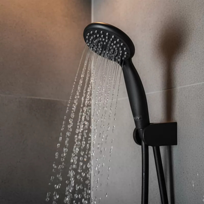 Pommeau de douche Vicente Noir matt Ø 80 mm avec support mural et flexible 150 cm