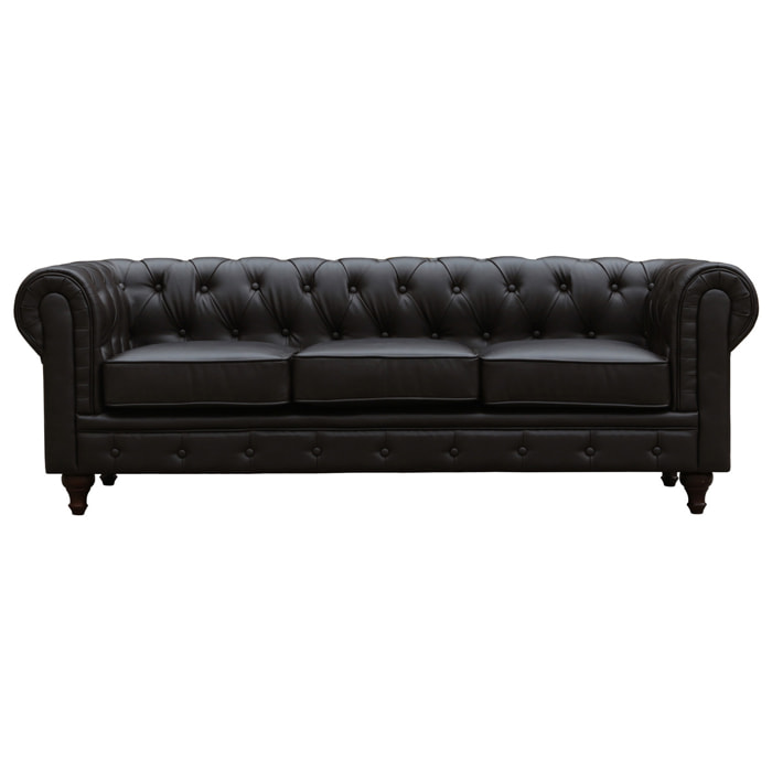 Canapé fixe Chesterfield "Aliza" - 204 x 80 x 58 cm - 3 places - Marron