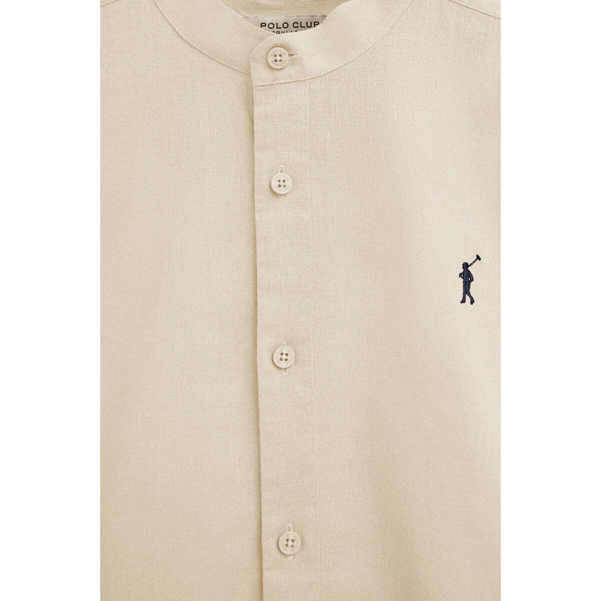 Camicia cotolino beige con collo alla coreana, regular fit e ricamo Rigby Go